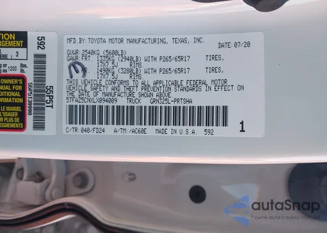 2020 Toyota Tacoma Trd Sport из США, поврежденный, VIN 5TFAZ5CNXLX094009